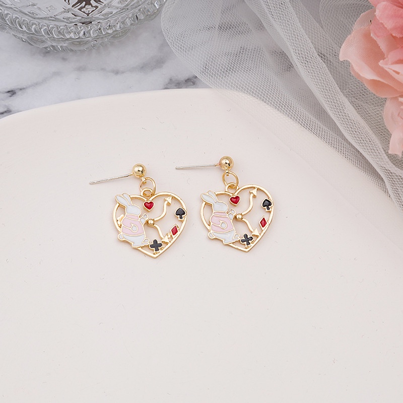 Anting Tusuk Desain Kartun Alice bunny Bahan 925 silver needle Untuk Wanita