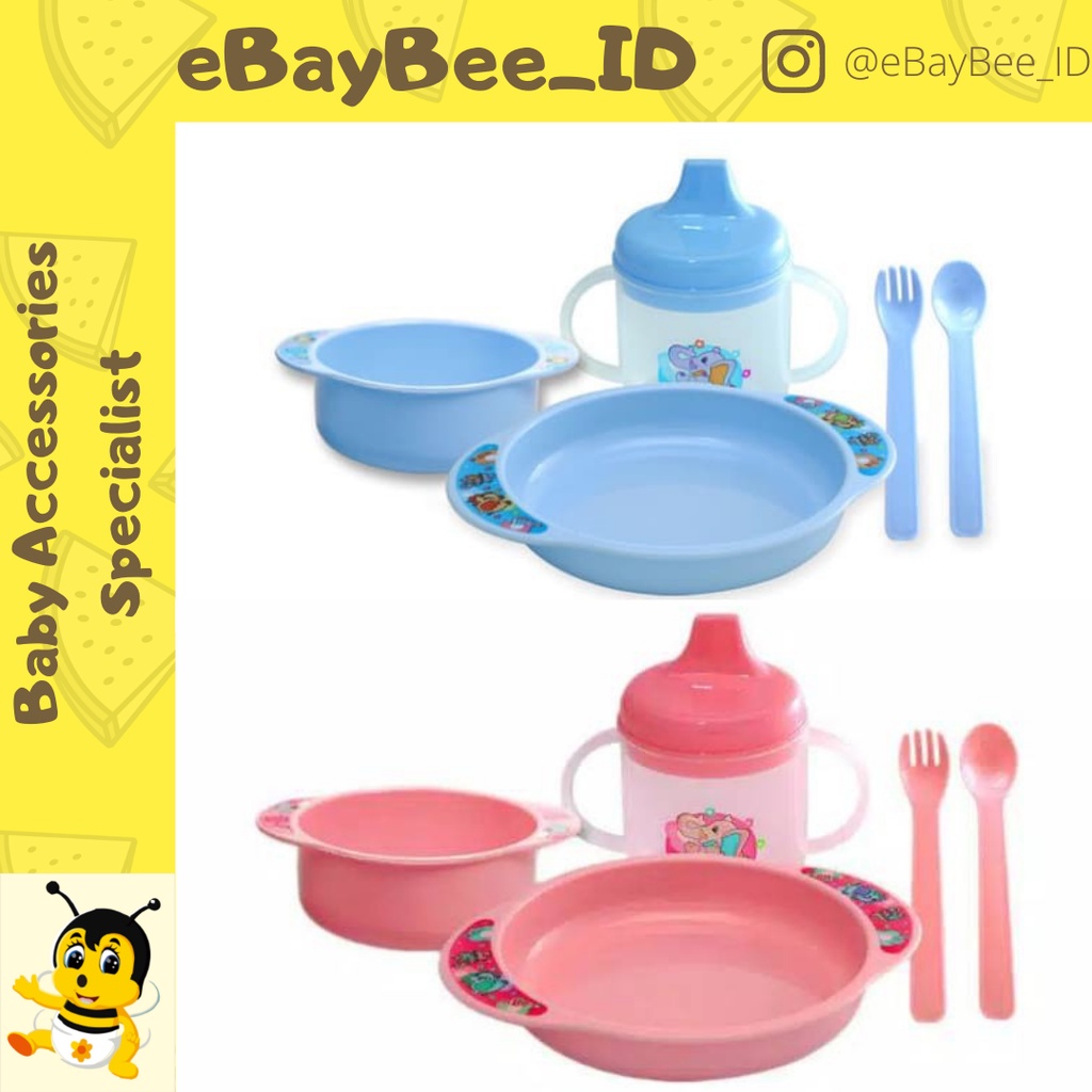 eBayBee_ID Lusty Bunny Feeding Set LB 1363 | Alat makan bayi (2 mangkok, botol spout &amp; sendok garpu)