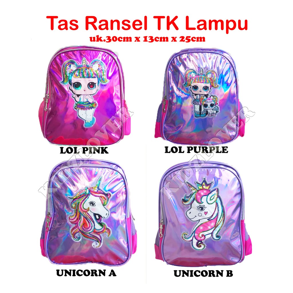 Tas Ransel Sekolah Anak Perempuan TK Hologram Lampu