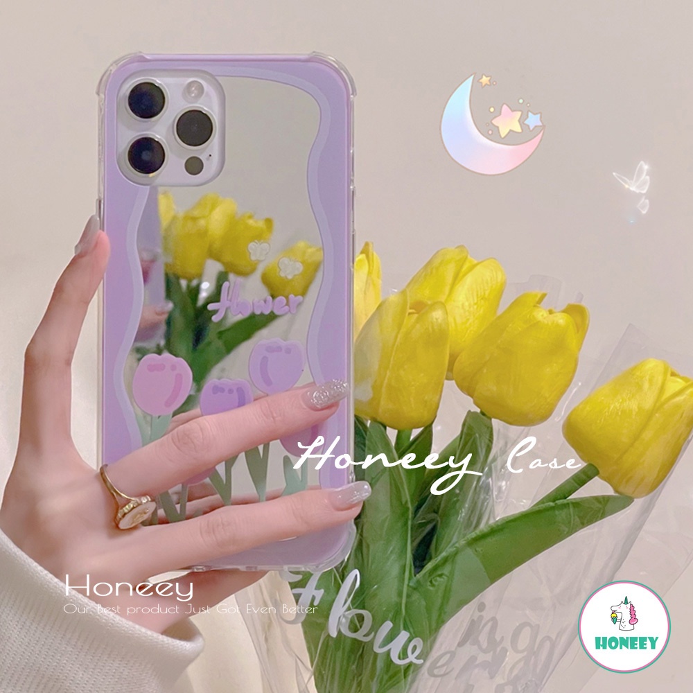 Soft Case TPU Motif Bunga Tulip Warna Ungu Untuk IPhone 14 13 12 11 Pro Max X XS XR 8 7 Plus