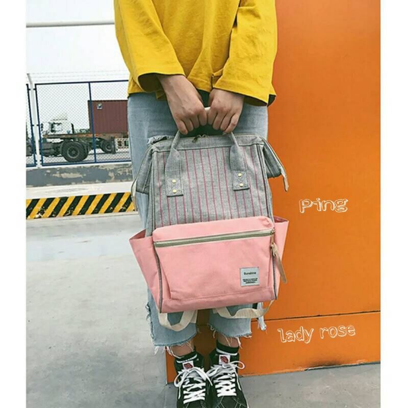 Tas Ransel Batam Wanita Cantik Annelo garis Tas Ransel Cewek Backpack Sekolah Remaja Wanita Perempuan Korea SMARansel sekolah motif-Ping