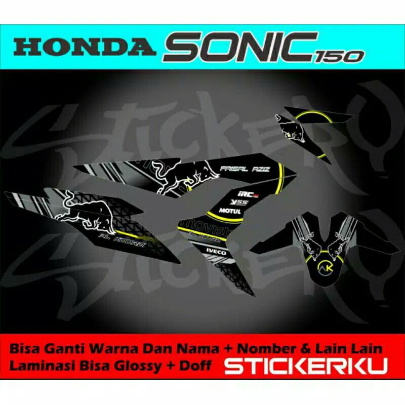 Decal full body Honda Sonic variasi black Redbull doff pilihan striping sticker
