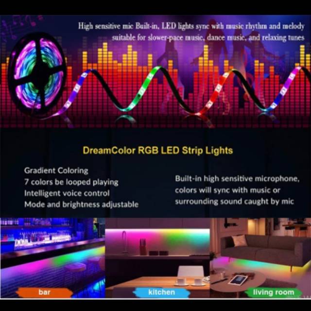 Paket Lampu Led Strip Rgb 5m 5050 IP44 Set Adaptor Controller Remote 24 44 Tombol Music DISCO