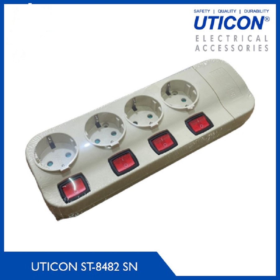 STOP KONTAK UTICON ST-8482SN 4 LUBANG + SAKLAR TERSENDIRI + PENGAMAN + PANEL TANPA KABEL