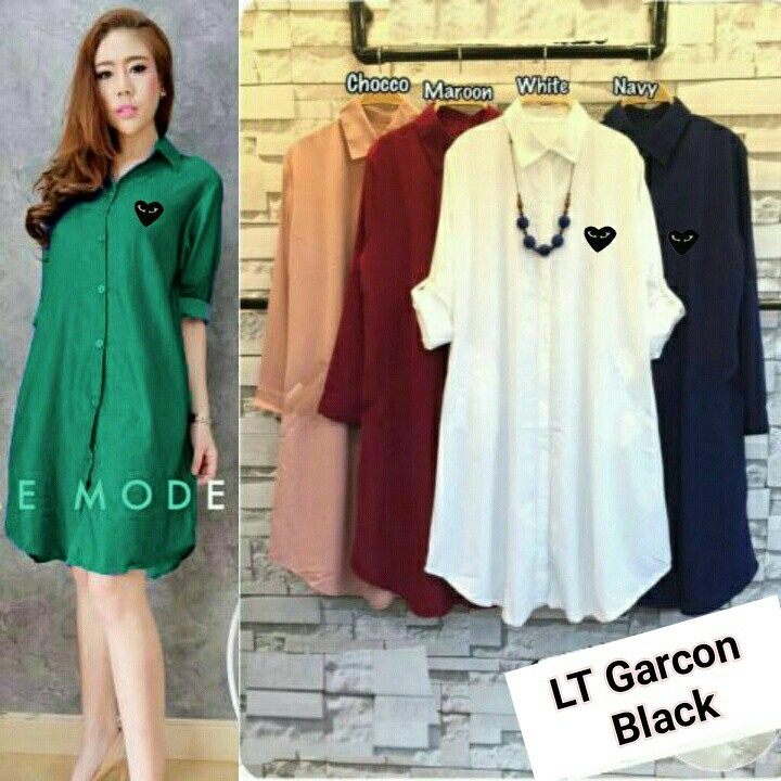 FWG - LONGTOP BLACK GARCON /  KEMEJA PANJANG POLOS / ATASAN TUNIK / BAJU ATASAN WANITA / TUNIK