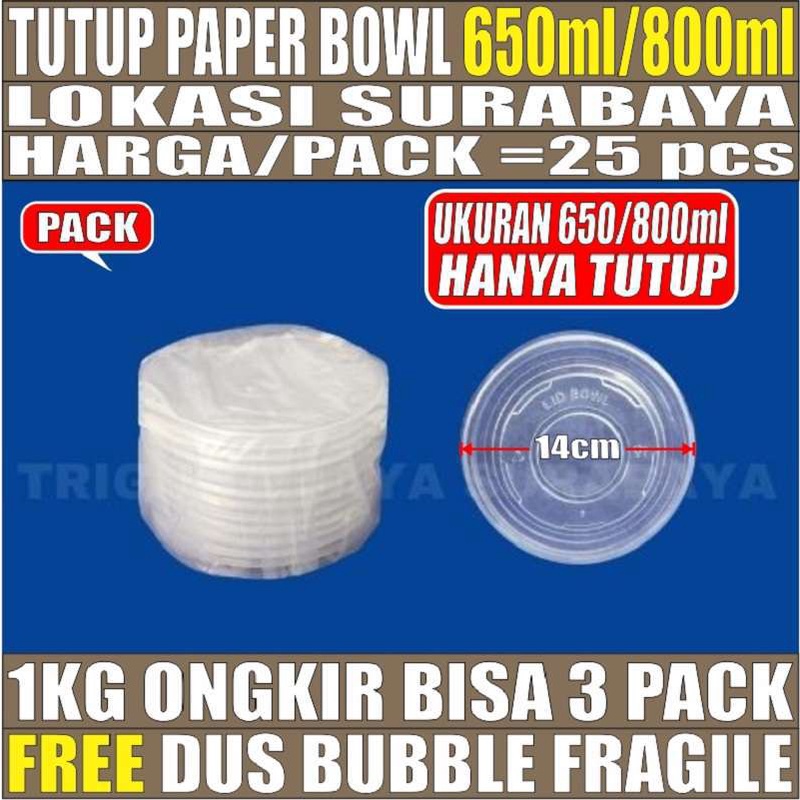 Tutup Paper Bowl 360ml 500ml 650ml 800ml Per Pack Hanya Tutup Mangkok Kertas SBY