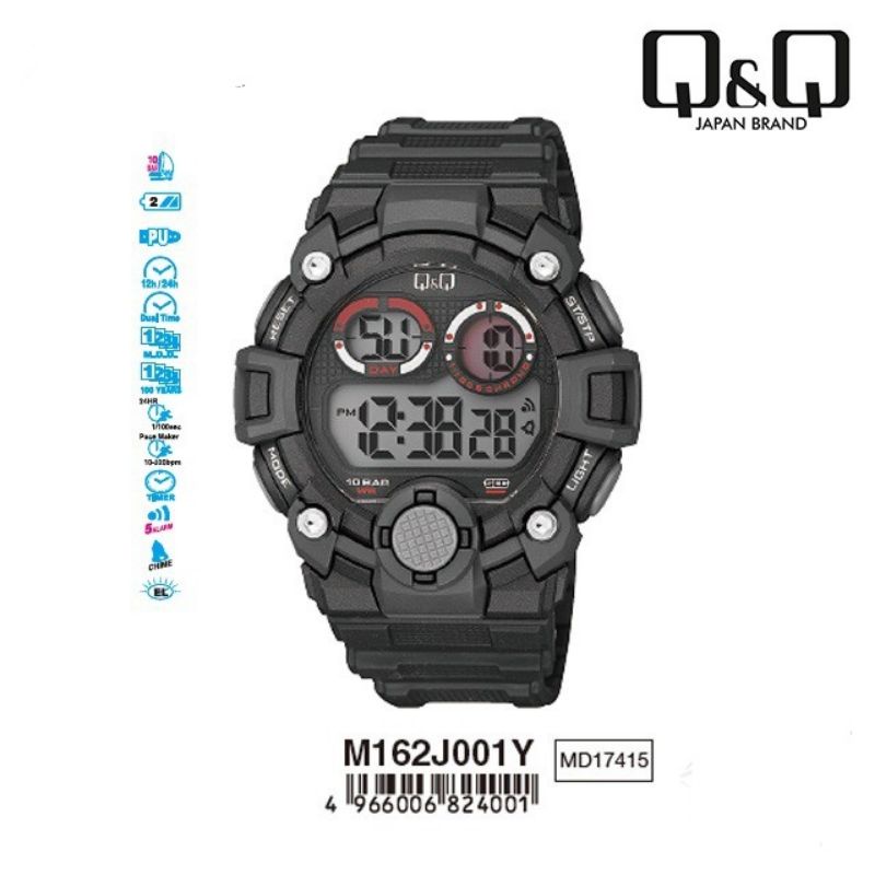 0Q&amp;Q QQ QnQ Jam Tangan Sport Digital Pria Fashion Rubber Band Karet - M162 M 162 M162J ORIGINAL Water Resist 10 BAR