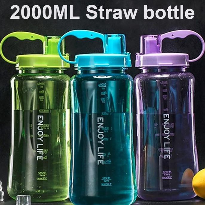 Botol Minum ENJOY LIFE 2 Liter - Straw Water Bottle 2000 ML B19-2 - Merah Muda
