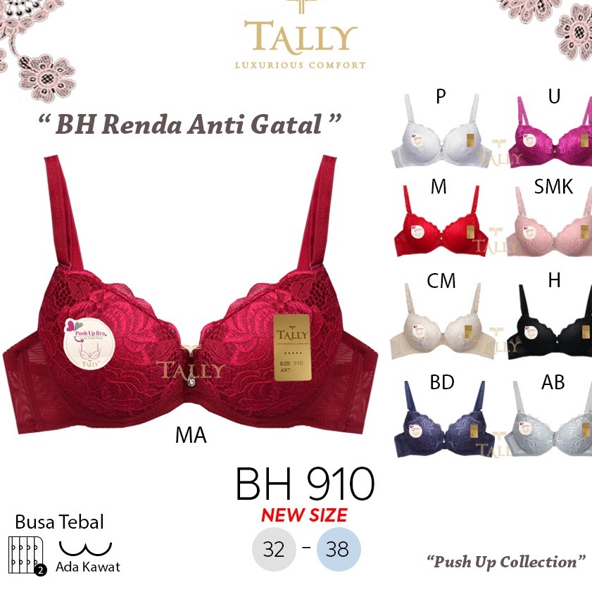 Bh Bra {BUSA TEBAL} Tally 910 (Cup A) Renda Brukat | Bra Busa Tebal Pakai Kawat |mkc