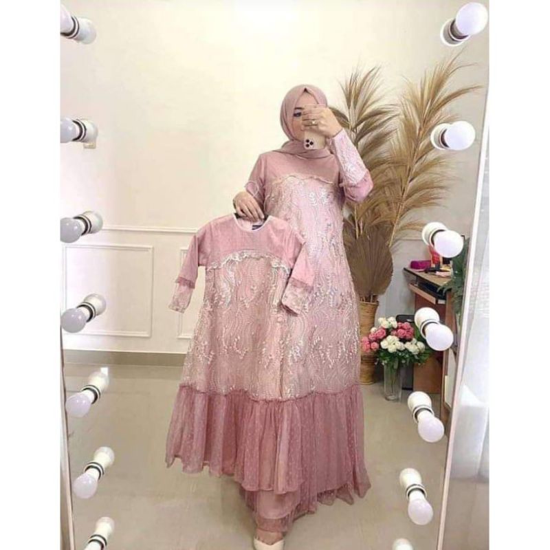 GAMIS BRUKAT COUPLE IBU DAN ANAK MIX TILE DOT