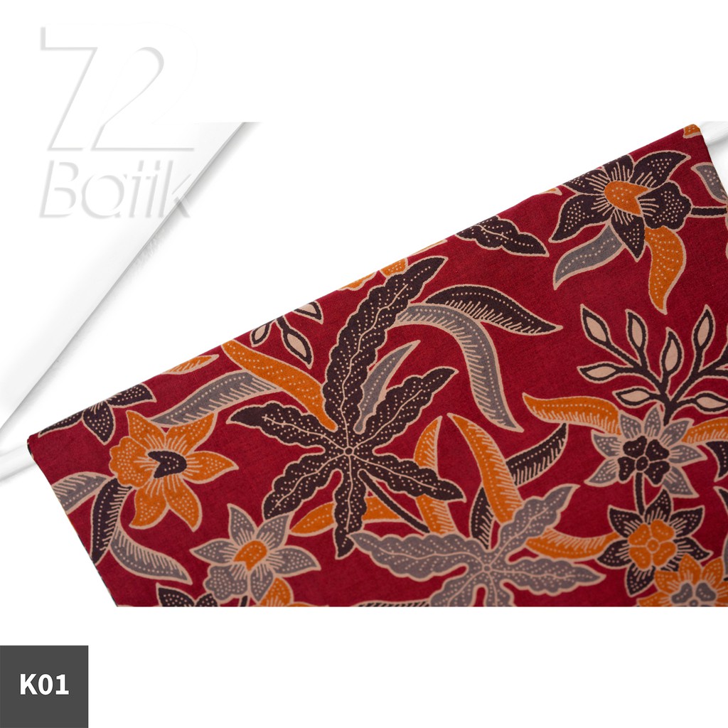 KAIN BATIK PREMIUM Bahan Katun Motif Kembang Setaman Warna Merah Abang Orange 723857 Cap 72 Jarik Jarit Samping Kebat Panjang Batik Katun Modern Premium Bahan Seragam Batik Pernikahan Kantor Keluarga Murah Kamen Jadi Batik Bali Lembaran