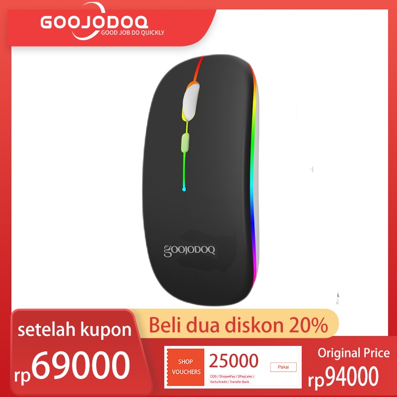 【Beli dua diskon 20%】 goojodoq Mouse Bluetooth Rechargeable Wireless Mouse Ultra-thin Silent LED Colorful Backlit Gaming Mouse