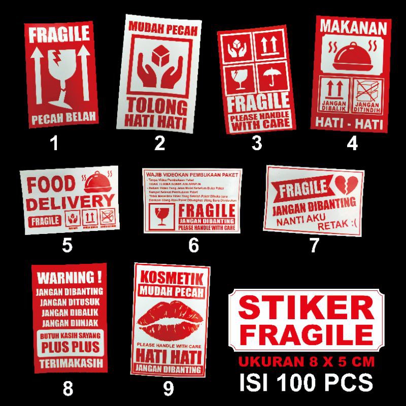 

stiker fragile bahan mengkilap