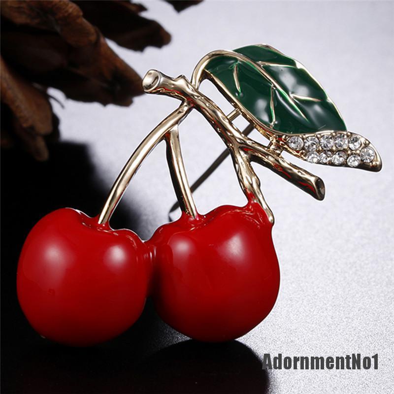 (Adornmentno1) Bros Pin Enamel Bentuk Buah Ceri Merah Bahan Metal Untuk Aksesoris Sweater