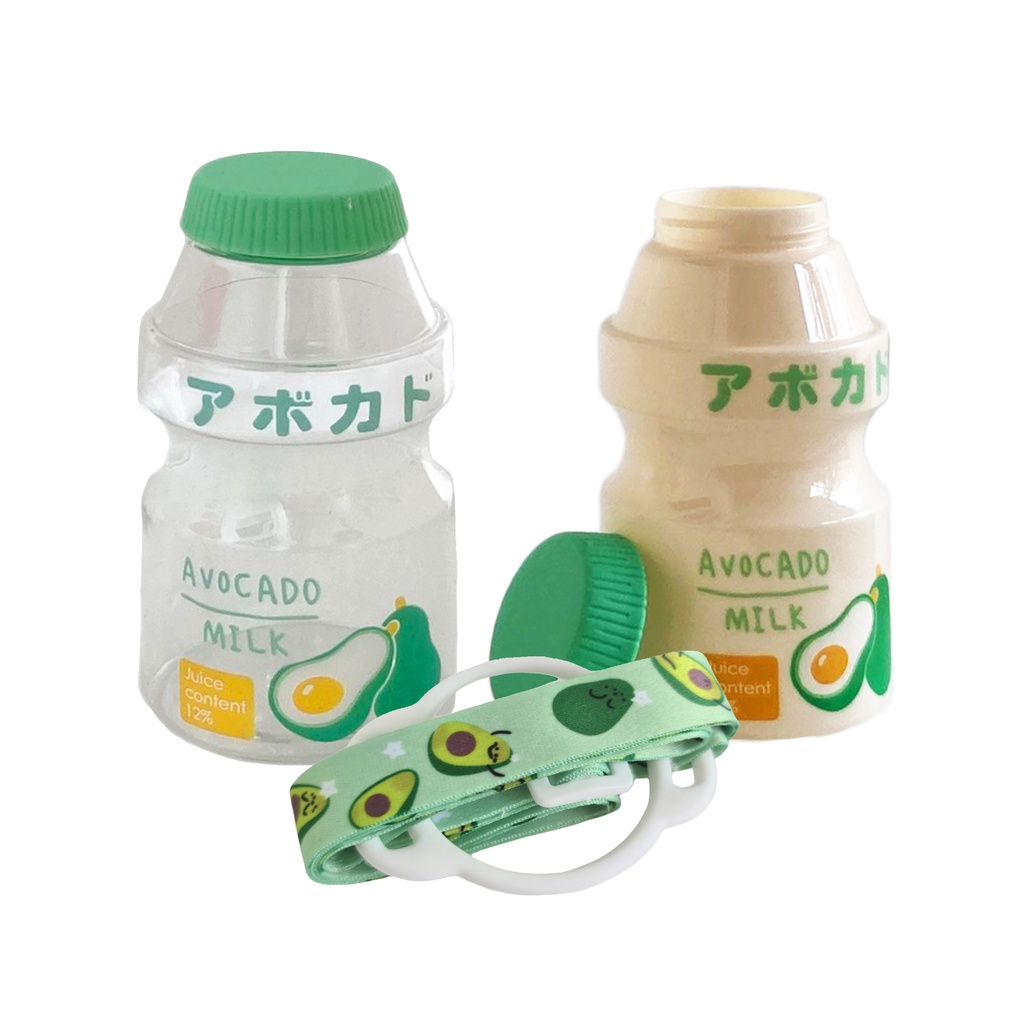 Botol Minum Unik Transparan / Tali dan Non Transparan / Tali Fruity 480ML-Hijau Dan Tali