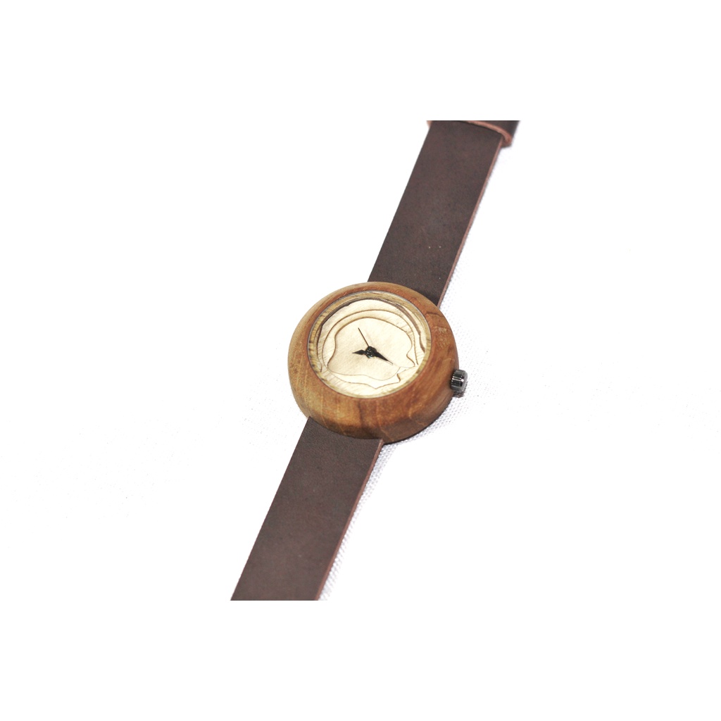 karafuru jam tangan kayu jati dial abstrak wanita / pria / unisex strap kulit sapi