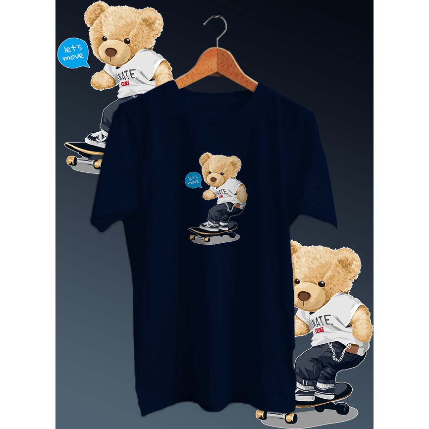 KAOS DISTRO PRIA COTTON COMBED 30S DEPAN /TSHIRT GAMBAR DIGITAL FULLPRINT BEAR SKATE NECK/LENGAN PENDEK