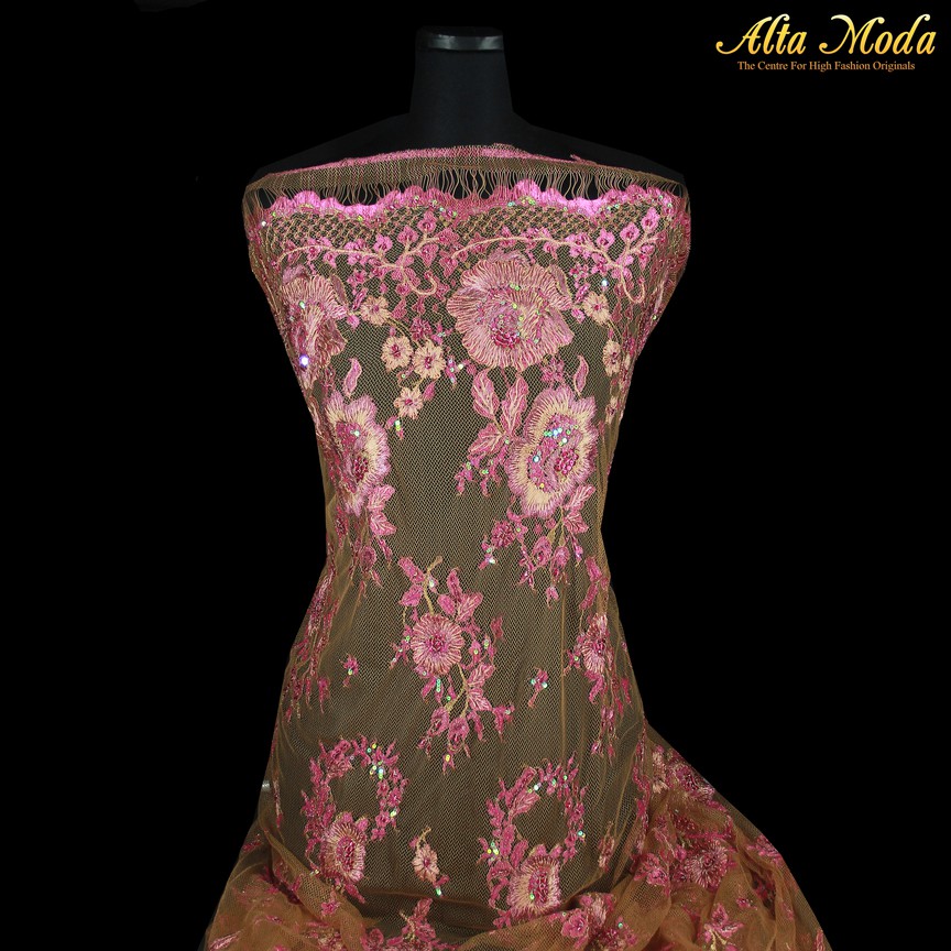

Alta Moda Tulle Bordir Lace Ambroidery Kuning Tua Bunga Pink (1Pcs)
