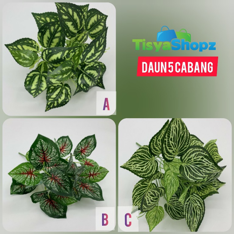 DAUN HIASAN / DAUN PLASTIK ARTIFICIAL 5 CB / 7 CB / 9 CB (TANPA POT)