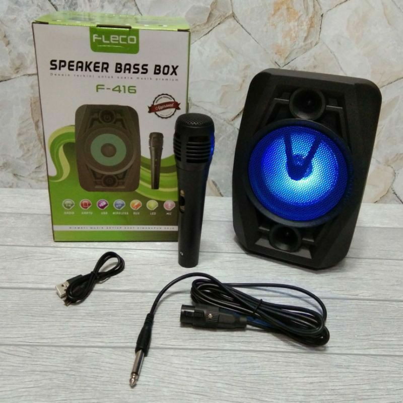 speaker Bluetooth karaoke F-416 bonus mic/speaker fleco terbaru f-416 free mic suara super bass