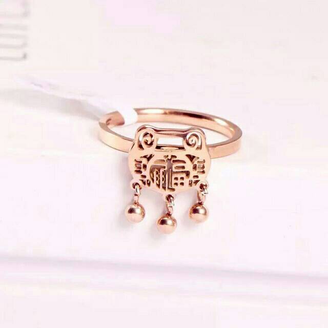 GG cincin Aksen Gembok Panjang Umur Titanium lapis Emas 18k#CC-129