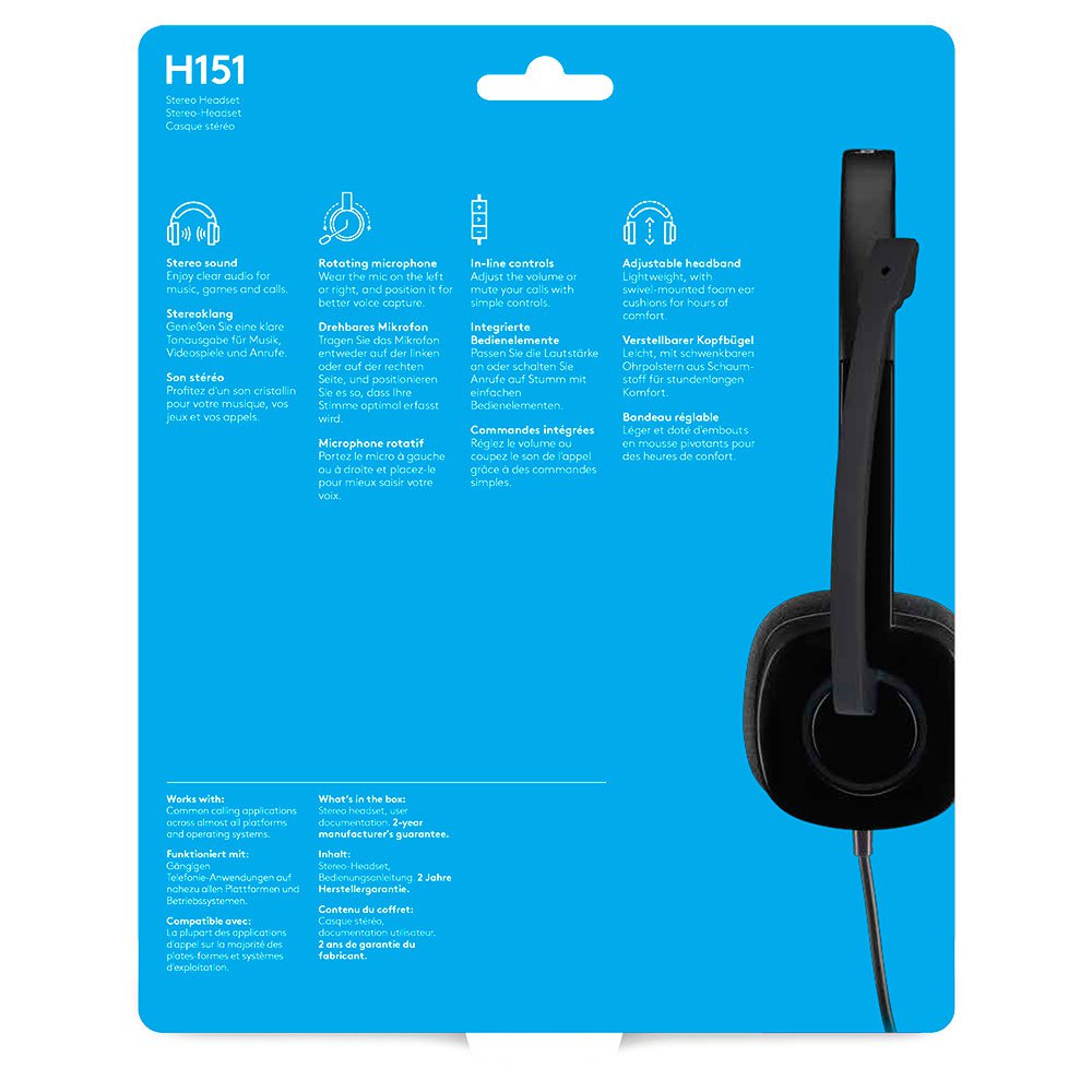 HeadSet Logitech H151 Black Microphone Noise Cable Jack 3,5mm Original