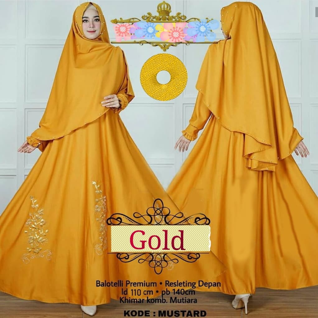 SMARTDN Terbaru Laris baju muslim risma gold syari gaun pesta jumbo xxl mewah hijab sy Ro AT Murah