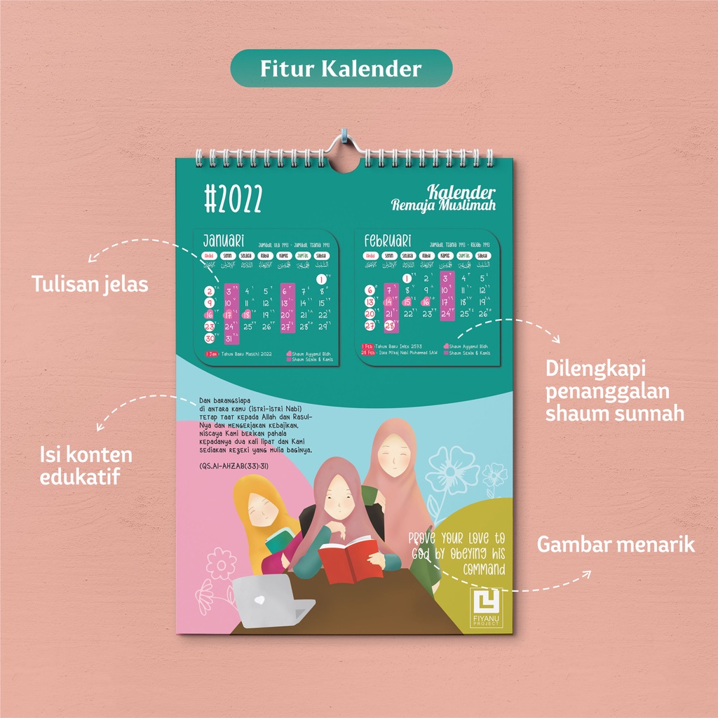 

Kalender edukasi Tahun 2022 estetik Type Dinding Tema Muslimah di dalam Al-Qur’an by Fiyanu
