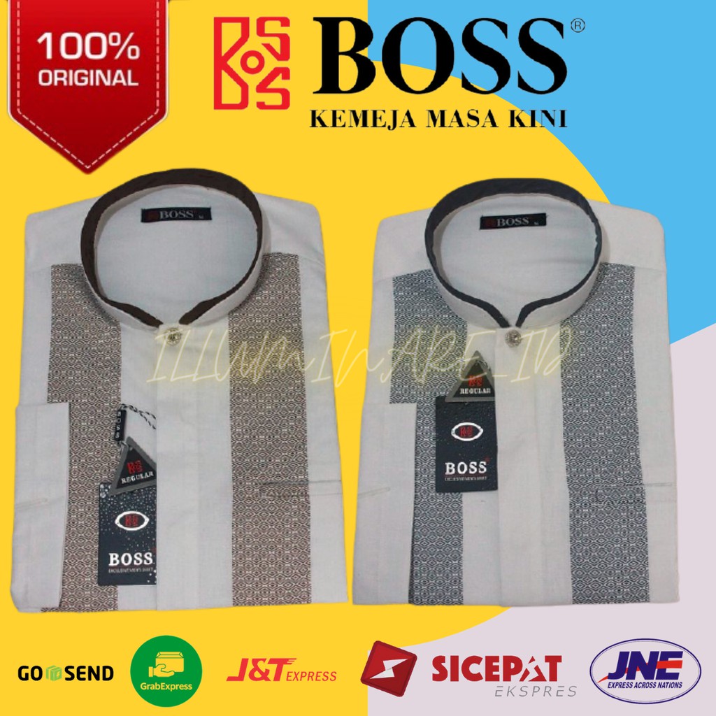 Boss Kemeja Koko Lengan Panjang Pria Motif Diamond Size 14.5 - 16