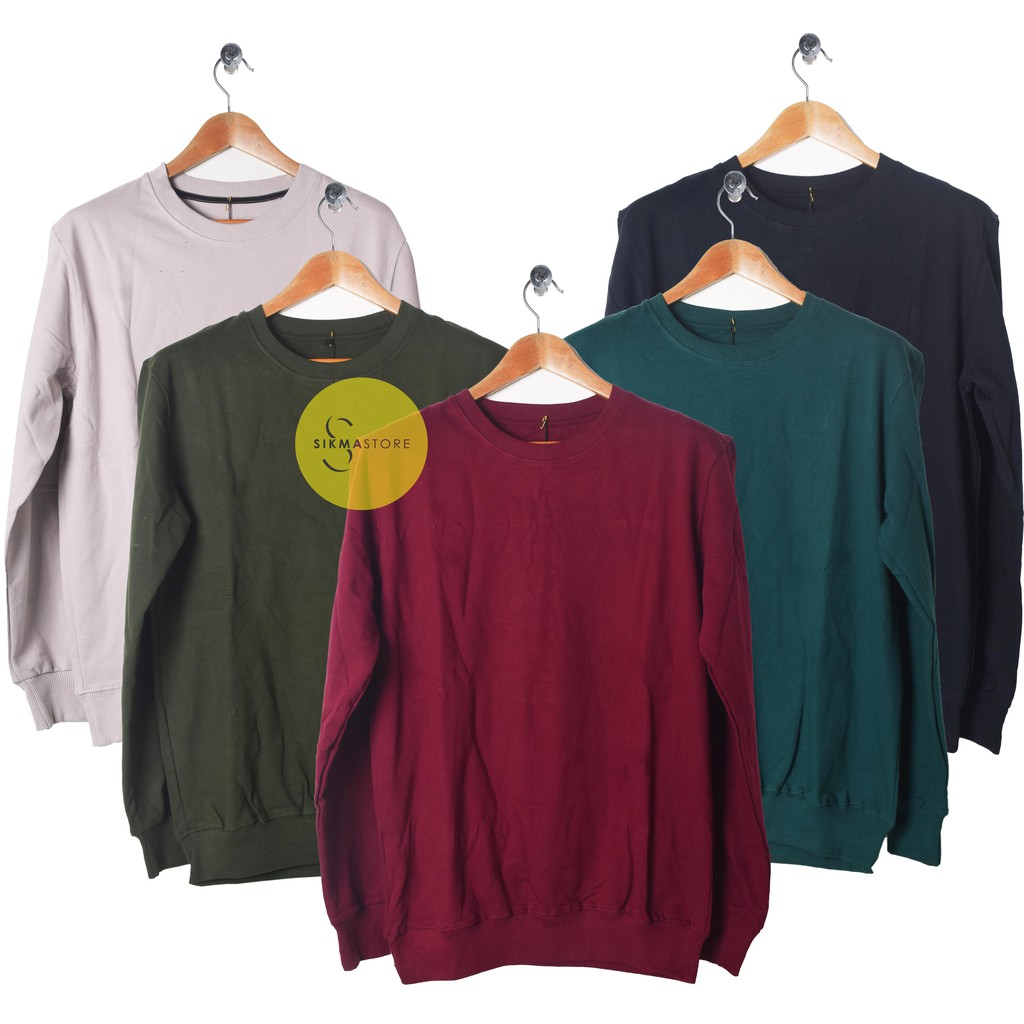 Sweater Crewneck Polos Pria/Wanita, Sweater Oblong polos Cowok Sweartshirt Polos Sikma store