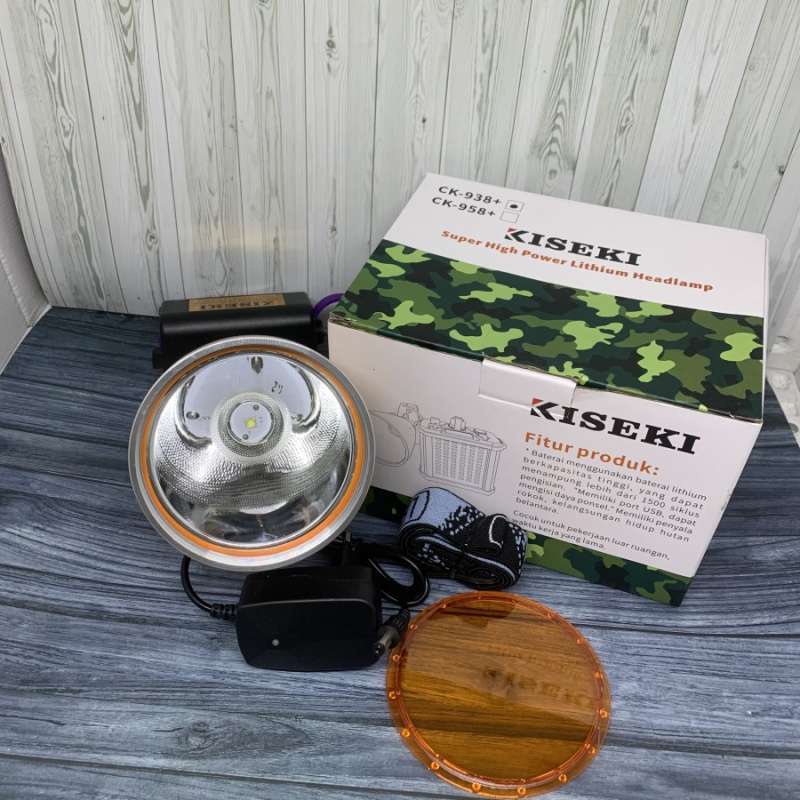 Senter Kepala LED Super Terang Kiseki CK-938+ / Lampu Senter Kepala 100 Watt / Headlamp LED Senter Kiseki Ada Korek Api dan Lensa Kuning BISA COD