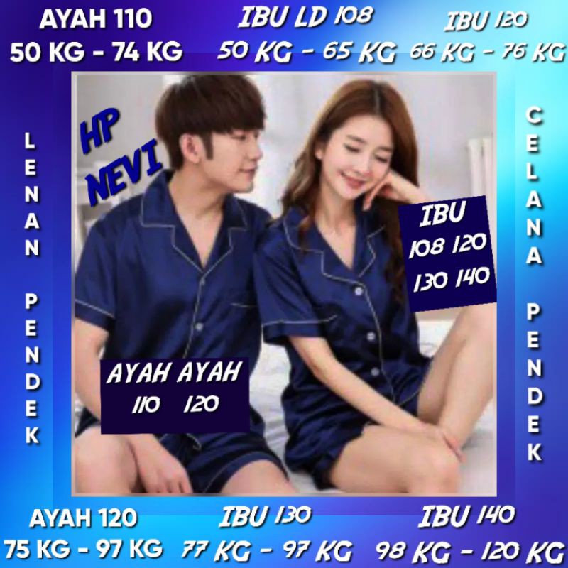 piama pasangan suami istri couple / cowok cewek Piyama baju tidur satin polos lengan pendek-5