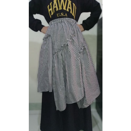 MS Korean Skirt Maxi Rok Panjang Korea Style Matt Mosscrepe Layer Katun [2 Warna]-3