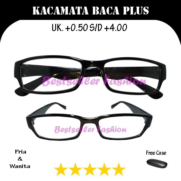 KACAMATA BACA FULL PLUS (+) +0.50 S/D +4.00 BINGKAI FULLRIM HITAM PERSEGI PANJANG KACA MATA RABUN DEKAT UNISEX FREE BOX