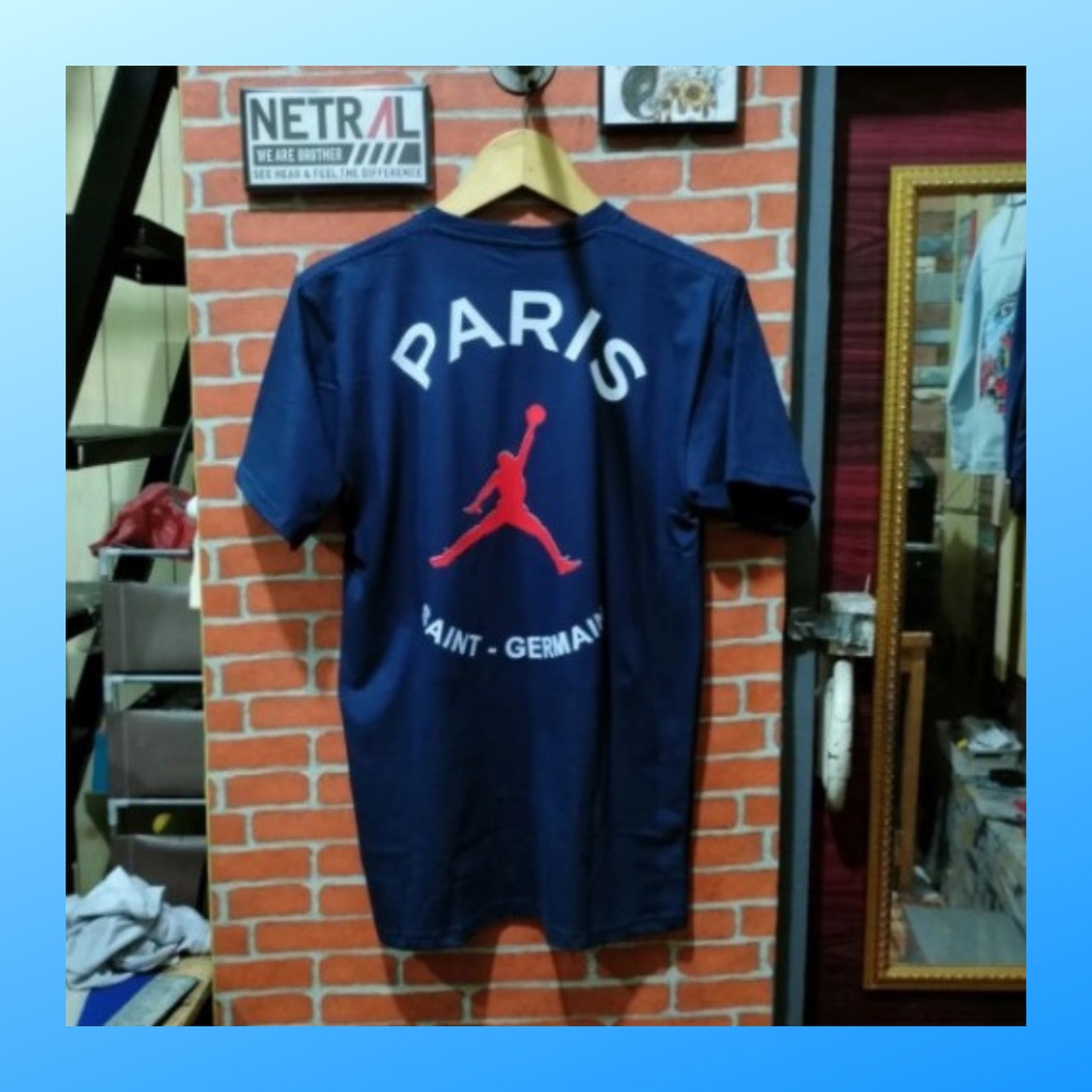 Kaos distro pria katun combed PSG baju atasan wanita dewasa t-shirt vintage outfit premium casual suit pakaian paris saint germain merchandise oneck oblong kombed 24s lengan pendek apparel navy K001