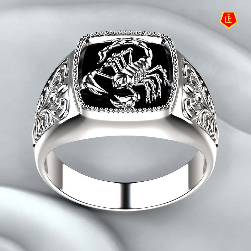 [Ready Stock]Creative Scorpio Embossed Men's Ring 925 Silver