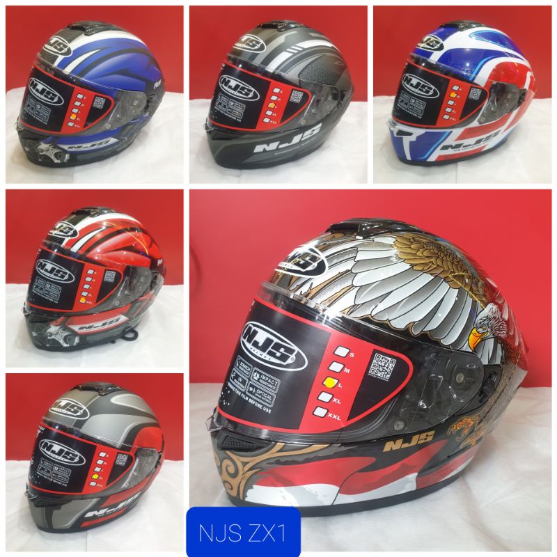 NJS ZX - 1 Helm Fullface Helm NJS ZX1 Flat visor ( ongkir 2kg tanpa dus )