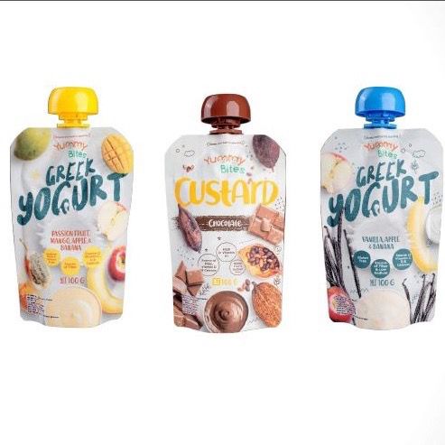 Yummy Bites Greek Yogurt Custard Chocolate, Passion Fruit Mango, Vanilla Apple Banana 100gr - Yogurt Bayi Camilan Bayi