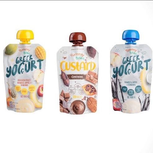 Yummy Bites Greek Yogurt Custard Chocolate, Passion Fruit Mango, Vanilla Apple Banana 100gr