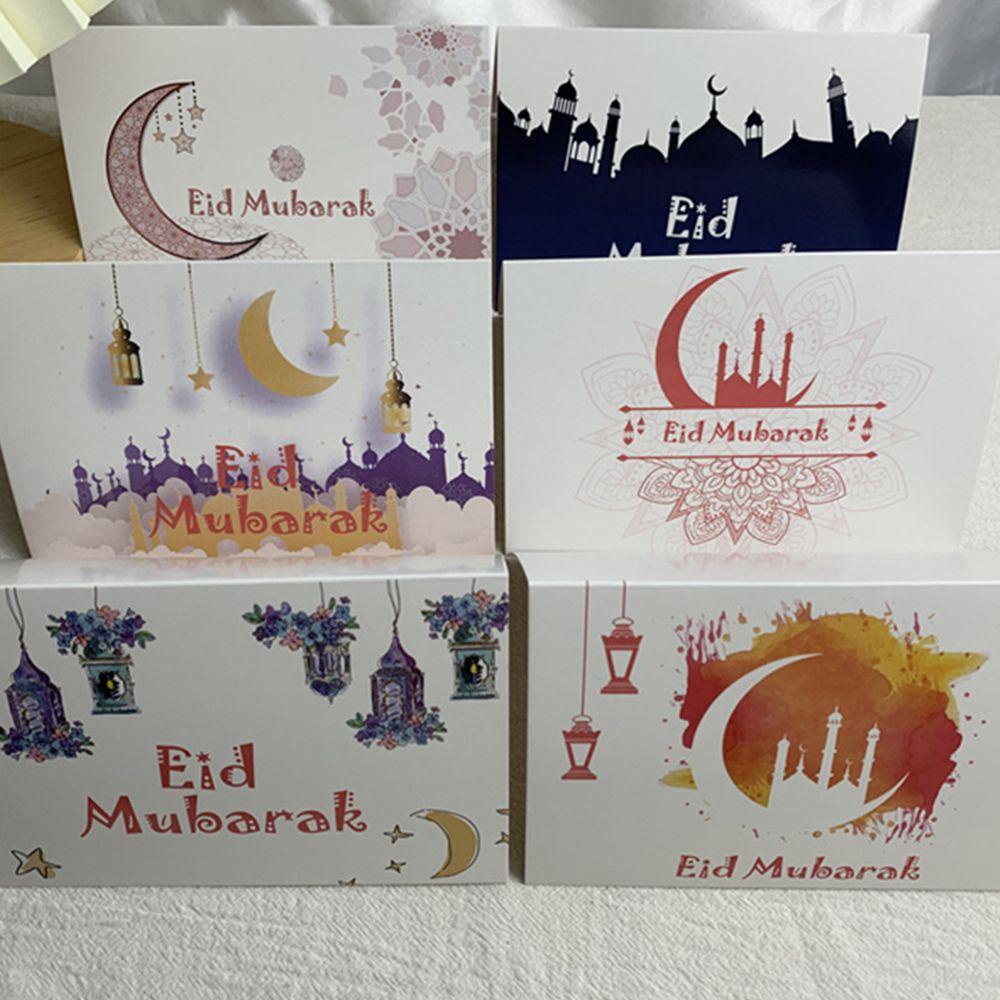 Solighter 6pcs/set Kartu Eid Mubarak Dengan Amplop Kareem Party Gereja Ramadan Greeting Card