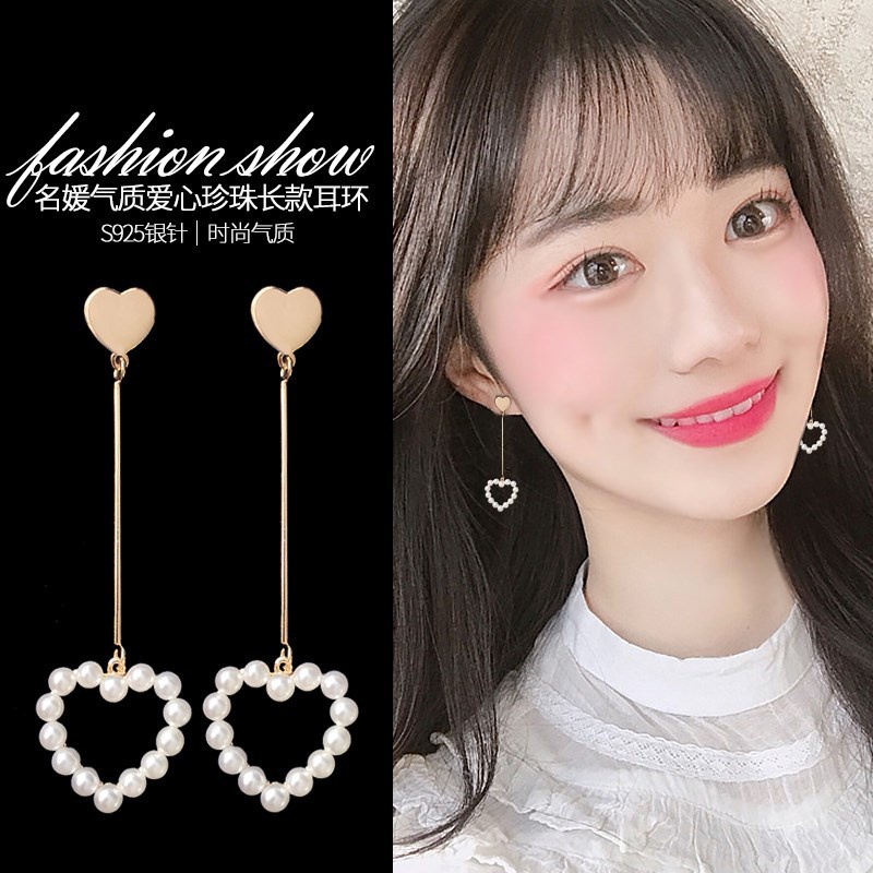 Cinta hati anting-anting wanita panjang anggun online influencer anting-anting Super fairy Korea kep