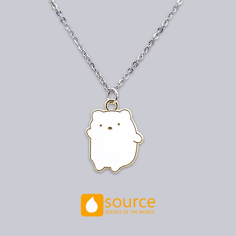 Kalung Rantai Liontin Kartun Penguin Dinosaurus Beruang Putih Kecil Bahan Stainless Steel Alloy Untuk Wanita