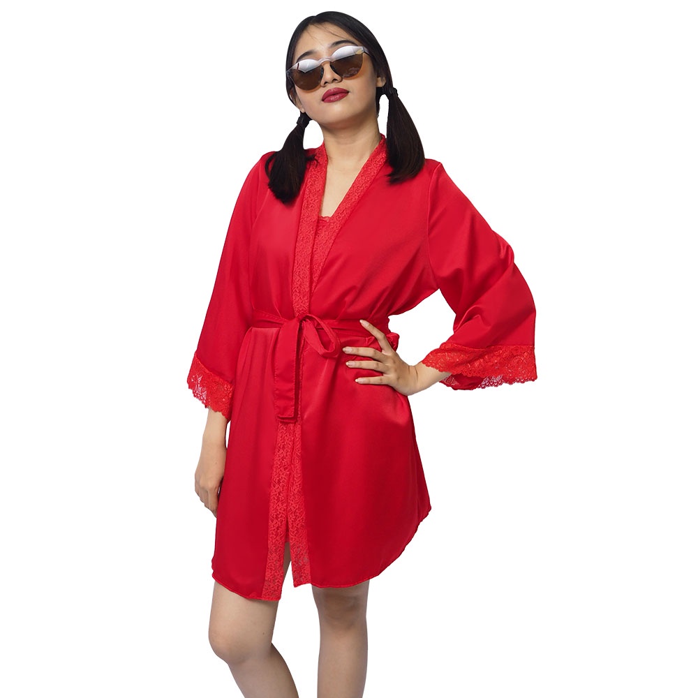 FOLVA premium kimono set baju tidur maxmara A1008M merah all size