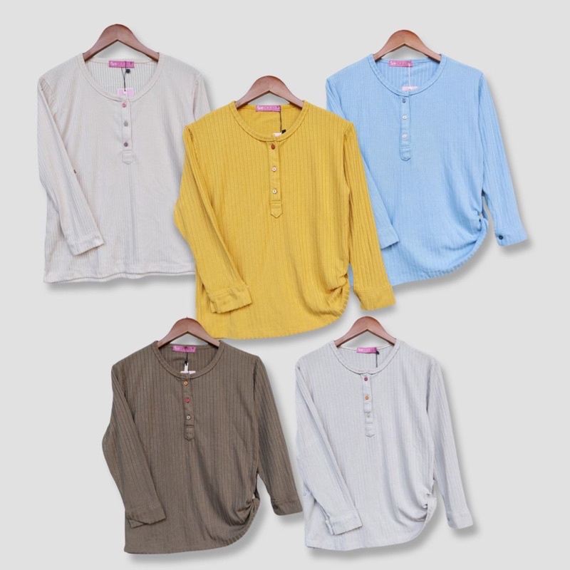 Nux Ladies Remaja / Dewasa Kaos Lengan Panjang Rib Button