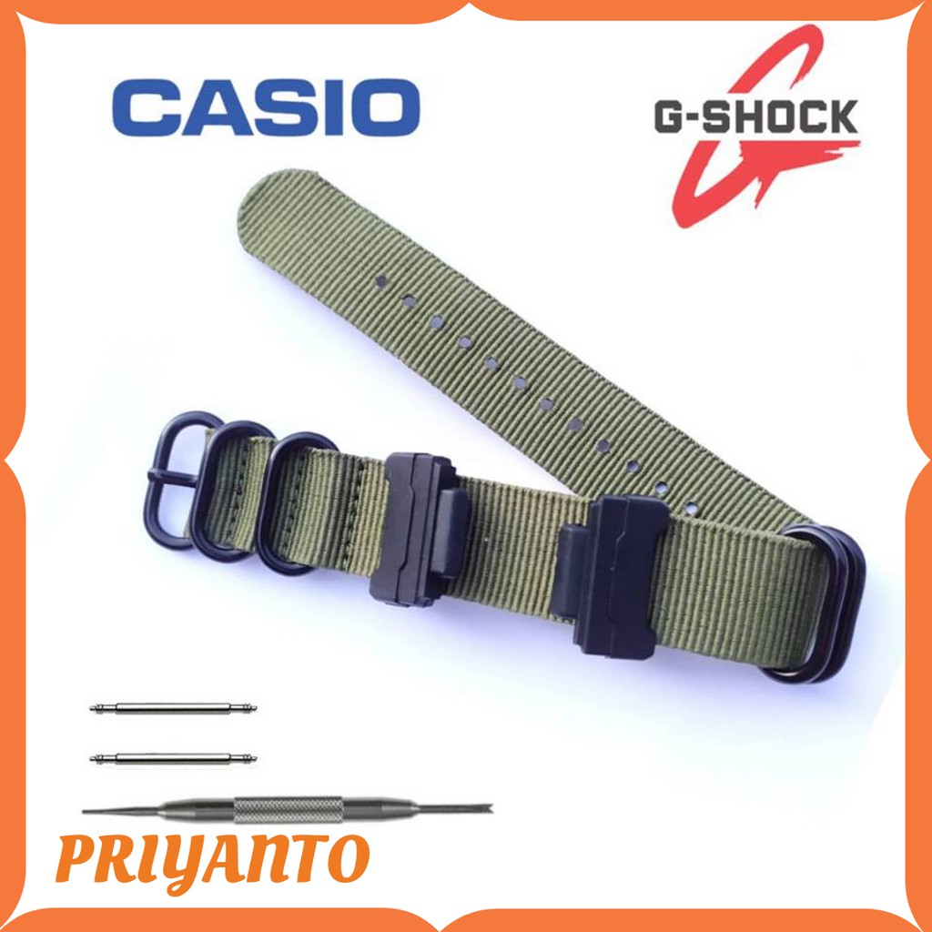 Nylon Zulu Canvas Watch Strap Tali Jam Casio G-Shock Nato Adapter Adaptor Green Army