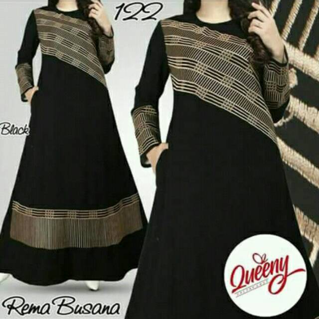 Abaya Gamis Bordir Motif Garis Merah