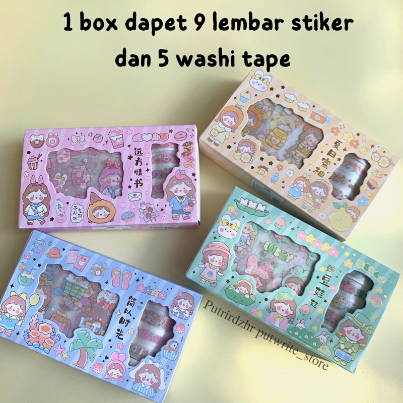 

Stickers Box Masking Tape Set Kado Stiker dan Washi Tape Lucu untuk Hadiah