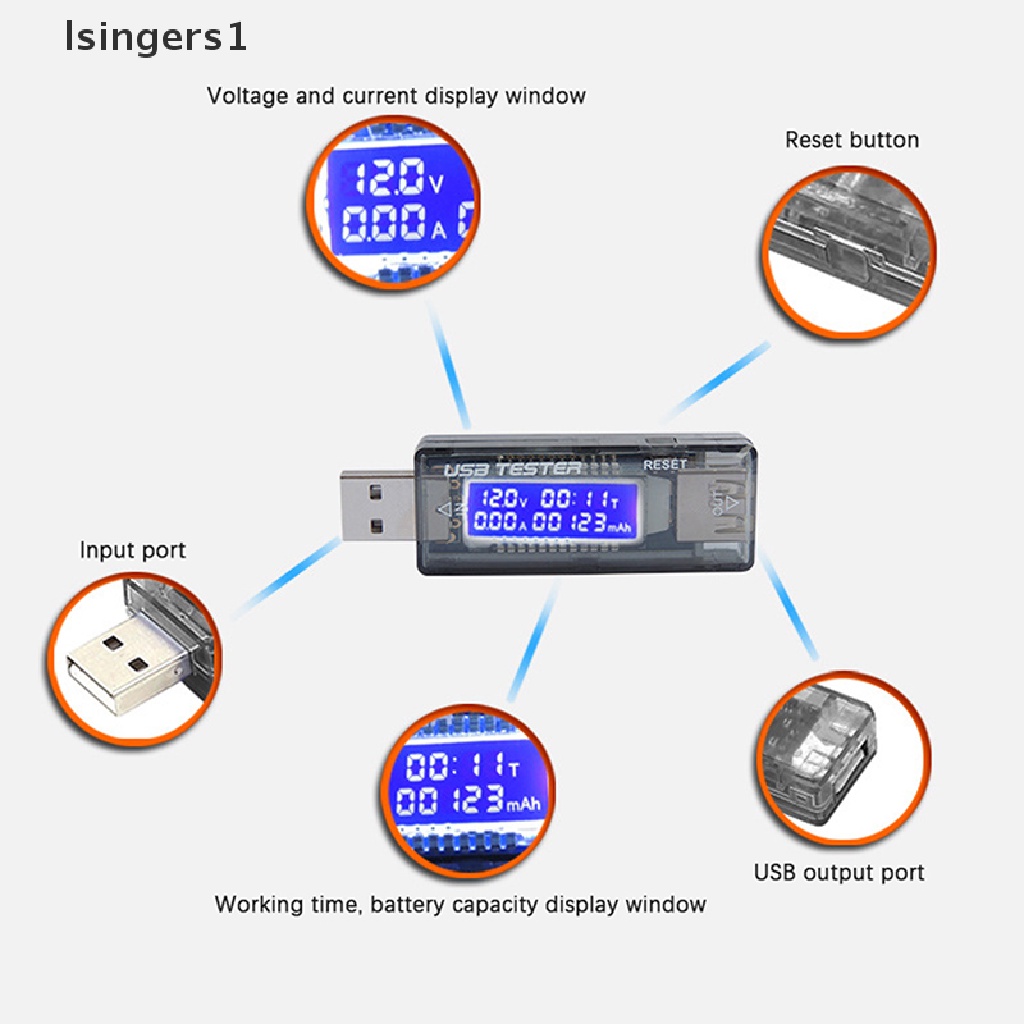 (lsingers1) Usb Power Tester Kapasitas Voltase Arus Listrik 4-20V Dengan Kabel Charger