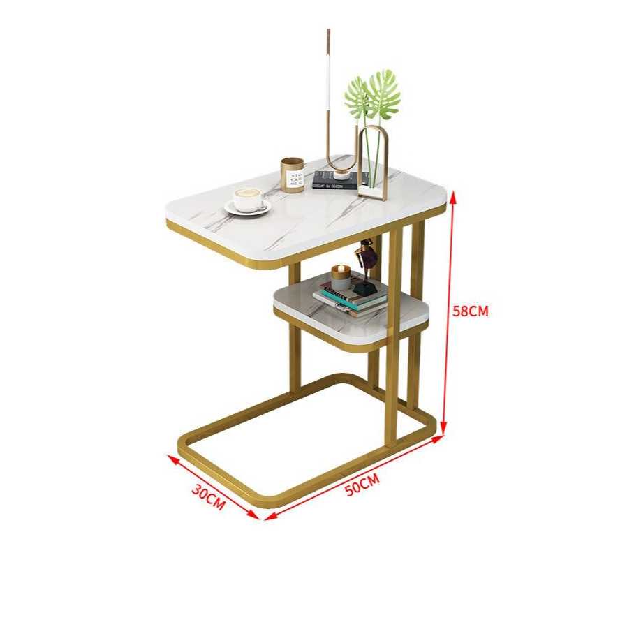 Meja Sofa Side Table Marbel European Style Double Layer - H81