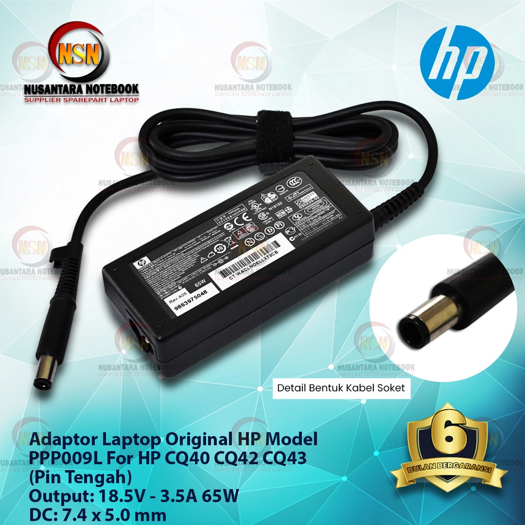 Adaptor Charger Original HP 18.5V - 3.5A For Laptop CQ40 CQ42 CQ43